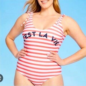 NWT Kona Sol Stripped C’est La Vie One Piece Swimsuit XL